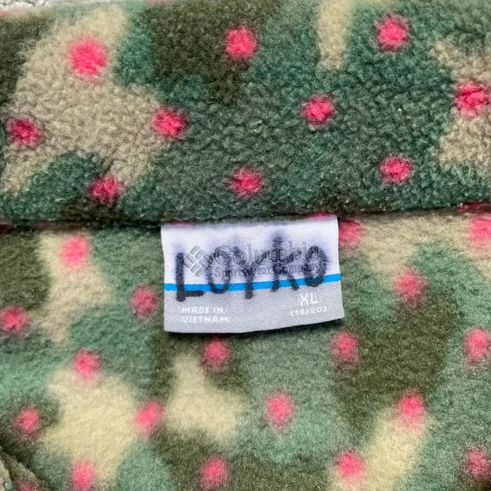 Columbia Camo Fleece Jacket Youth Girls‎ XL Camo Pink Polka Dot Zip Up Sweater